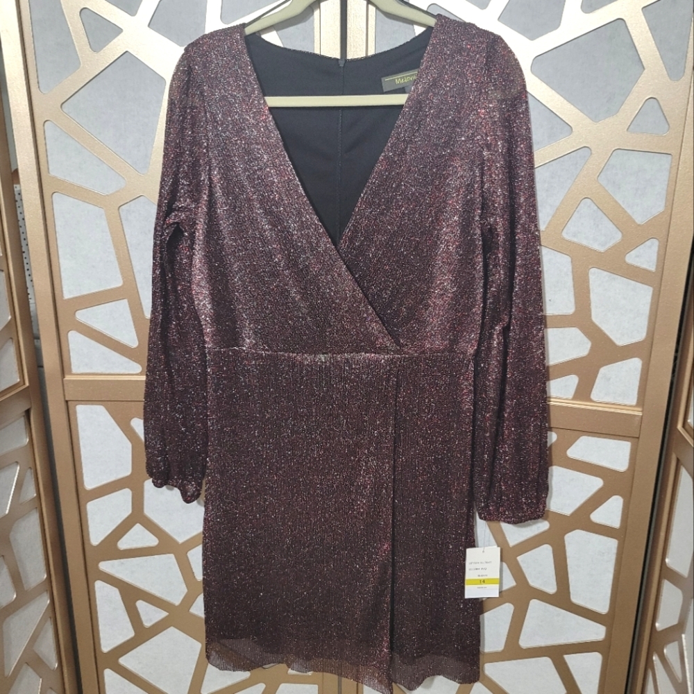 🎆HP🎆 NWT MELONIE T. Metalic Crossfront Dress In Black & Ruby